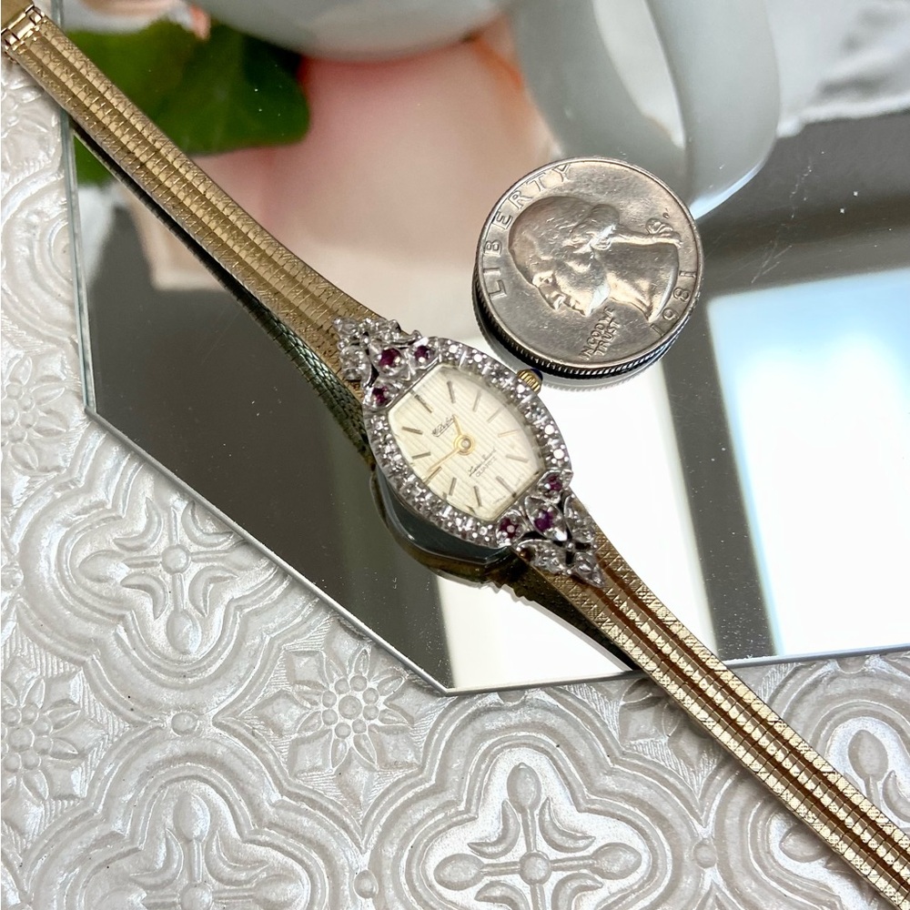 Vintage Lucien Piccard Diamond & Ruby Accented Bezel Dainty Cocktail Watch - Picture 9 of 16